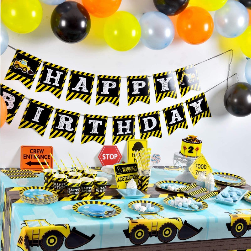 WERNNSAI 2 PCS Construction Table Cloth - Construction Birthday Party Supplies Plastic Dump Truck Tablecloth Excavator Table Cover Tables Decorations Favors 54'' x 108'' - Image 3